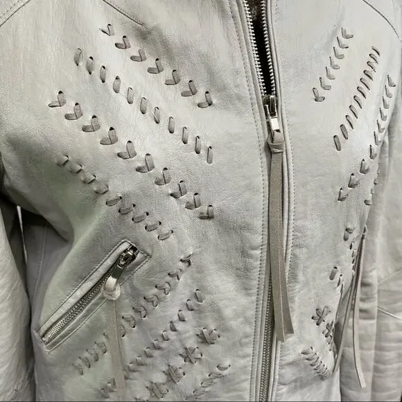 BlankNYC Moto Faux Leather Jacket Womens Size M Gray Lacing Fringe Zip Front - Picture 4 of 16